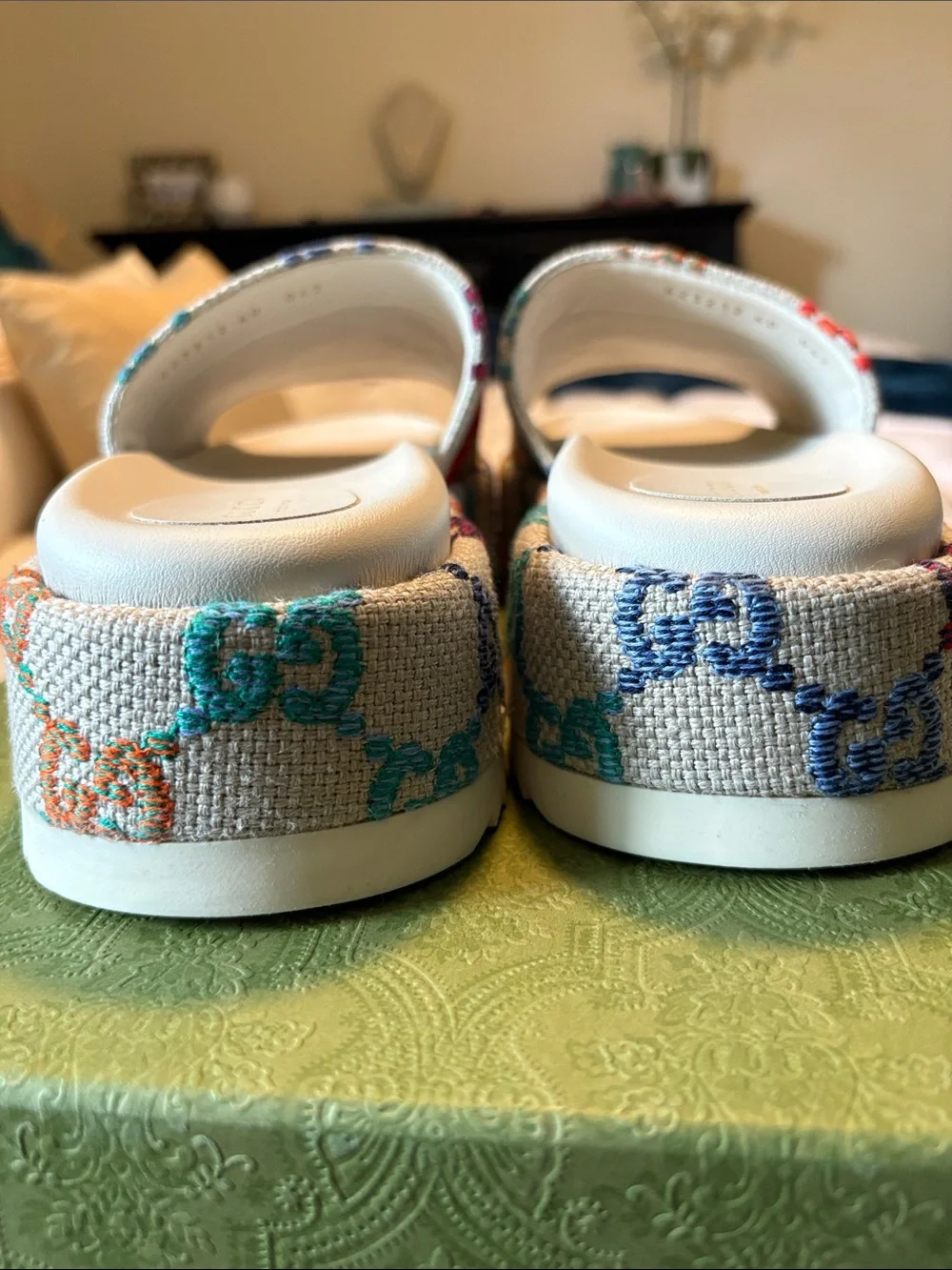 Gucci Rainbow GG Canvas Platform Slide Sandals